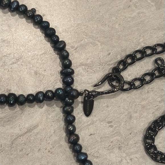 🧋Verameat black pearl and chain necklace adjustable with black baroque pearl - Picture 2 of 11